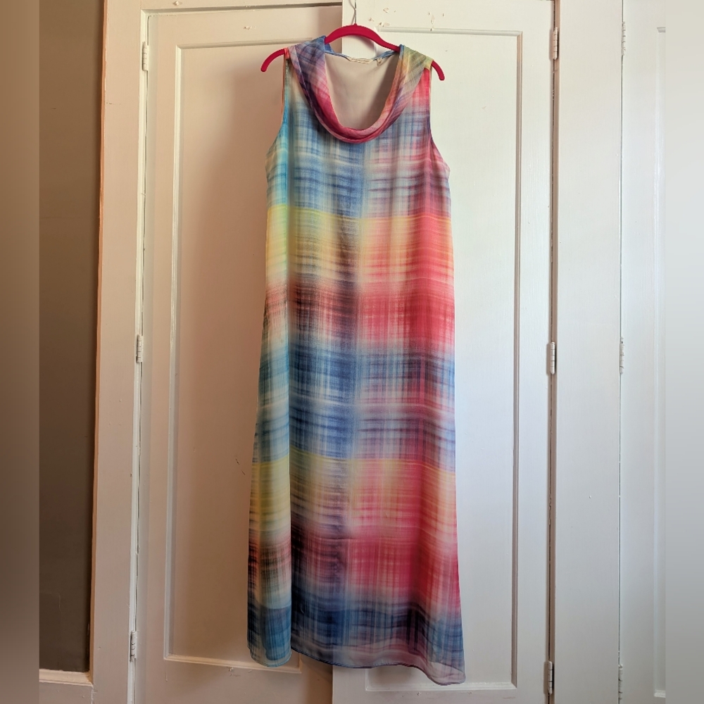 Soft Surroundings Maxi Dress, XL, Color! Cowl Neck, Sleeveless, Chiffon Layers
